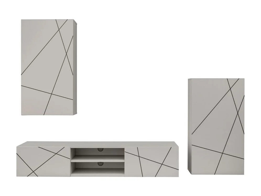 Composición mural DASH – Mueble para TV, cajón mural y armario de almacenaje – Acabado Cashmere