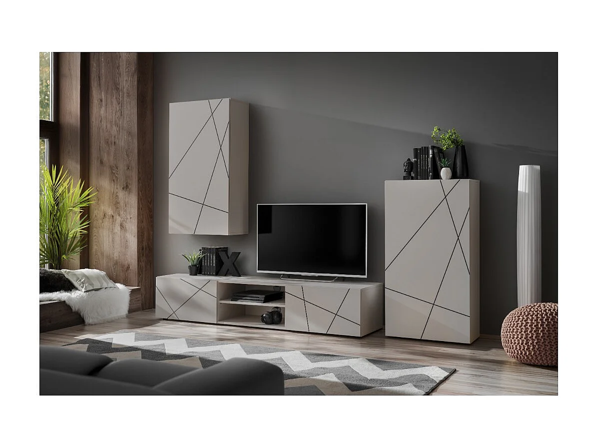 Composición mural DASH – Mueble para TV, cajón mural y armario de almacenaje – Acabado Cashmere