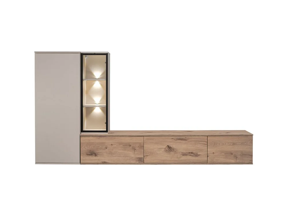 Composition murale CALIRE – Meuble TV et rangements suspendus – Chêne Vicking et Cashmere