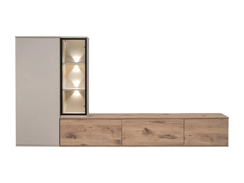 Composition murale CALIRE – Meuble TV et rangements suspendus – Chêne Vicking et Cashmere