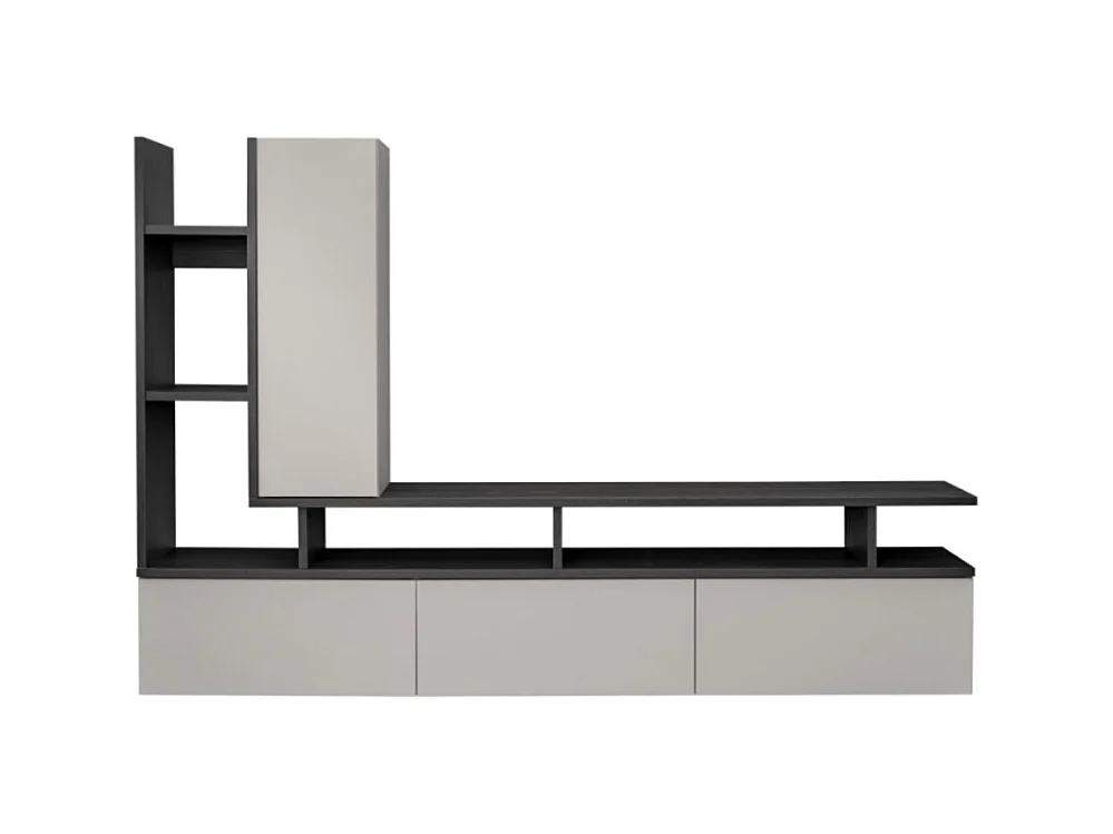 Composición mural CRONOS – Mueble para TV y almacenamiento colgante – Roble Grafito y Cachemira