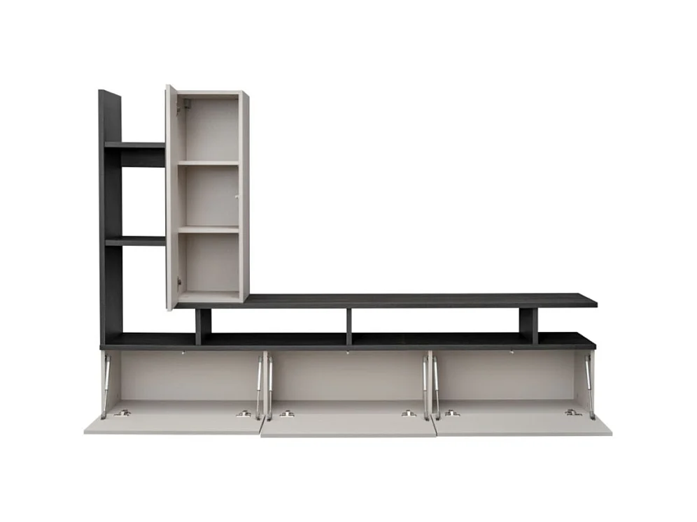 Composición mural CRONOS – Mueble para TV y almacenamiento colgante – Roble Grafito y Cachemira