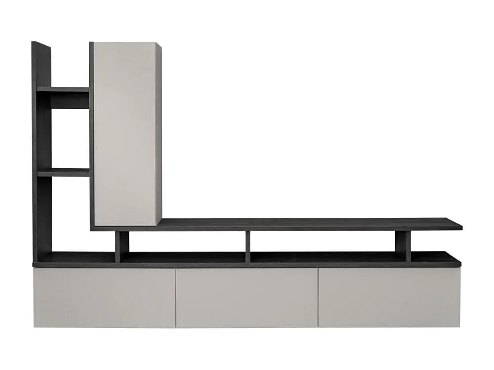 Composición mural CRONOS – Mueble para TV y almacenamiento colgante – Roble Grafito y Cachemira