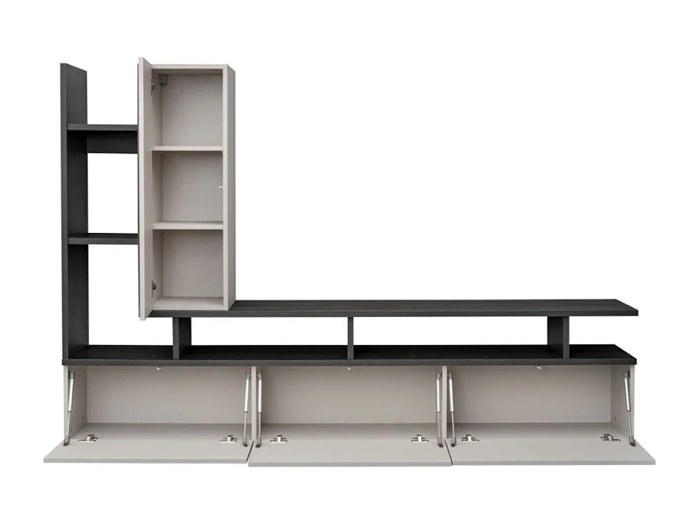 Composición mural CRONOS – Mueble para TV y almacenamiento colgante – Roble Grafito y Cachemira