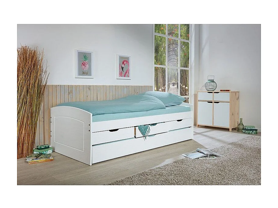 Lit Banquette en Bois 4 Tiroirs "Max" 90x200cm Blanc