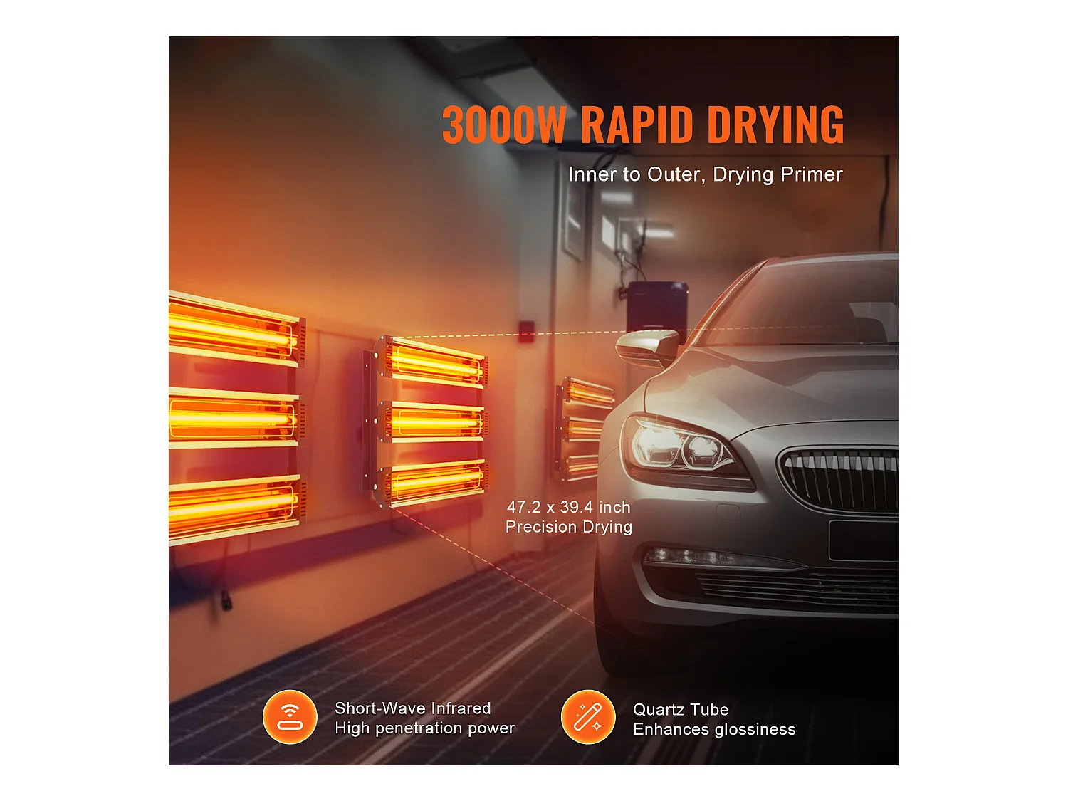 Lampe à Polymérisation SucceBuy 3x Radiateur de Séchage de Peinture Lampe Chauffante Infrarouge 3 kW