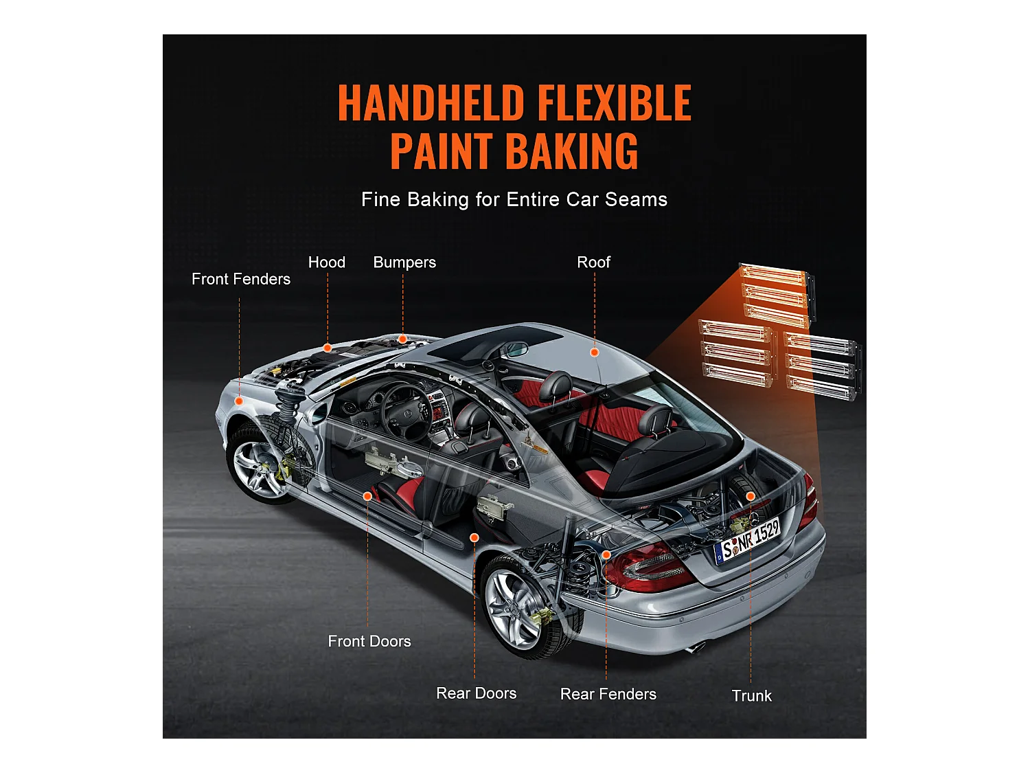 Lampe à Polymérisation SucceBuy 3x Radiateur de Séchage de Peinture Lampe Chauffante Infrarouge 3 kW