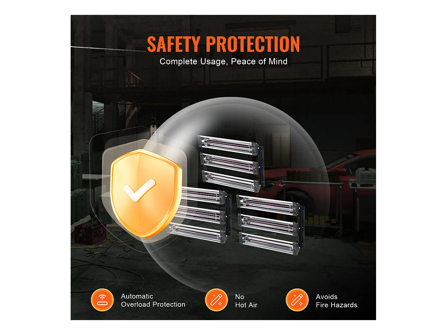 Lampe à Polymérisation SucceBuy 3x Radiateur de Séchage de Peinture Lampe Chauffante Infrarouge 3 kW