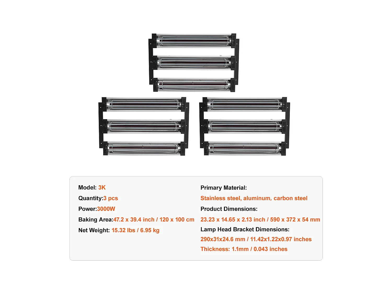 Lampe à Polymérisation SucceBuy 3x Radiateur de Séchage de Peinture Lampe Chauffante Infrarouge 3 kW