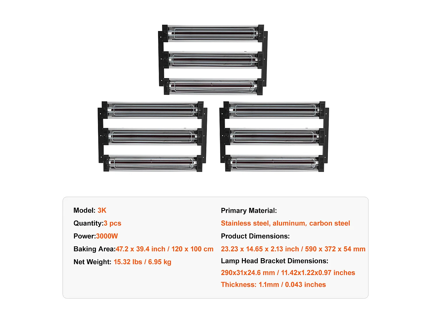 Lampe à Polymérisation SucceBuy 3x Radiateur de Séchage de Peinture Lampe Chauffante Infrarouge 3 kW