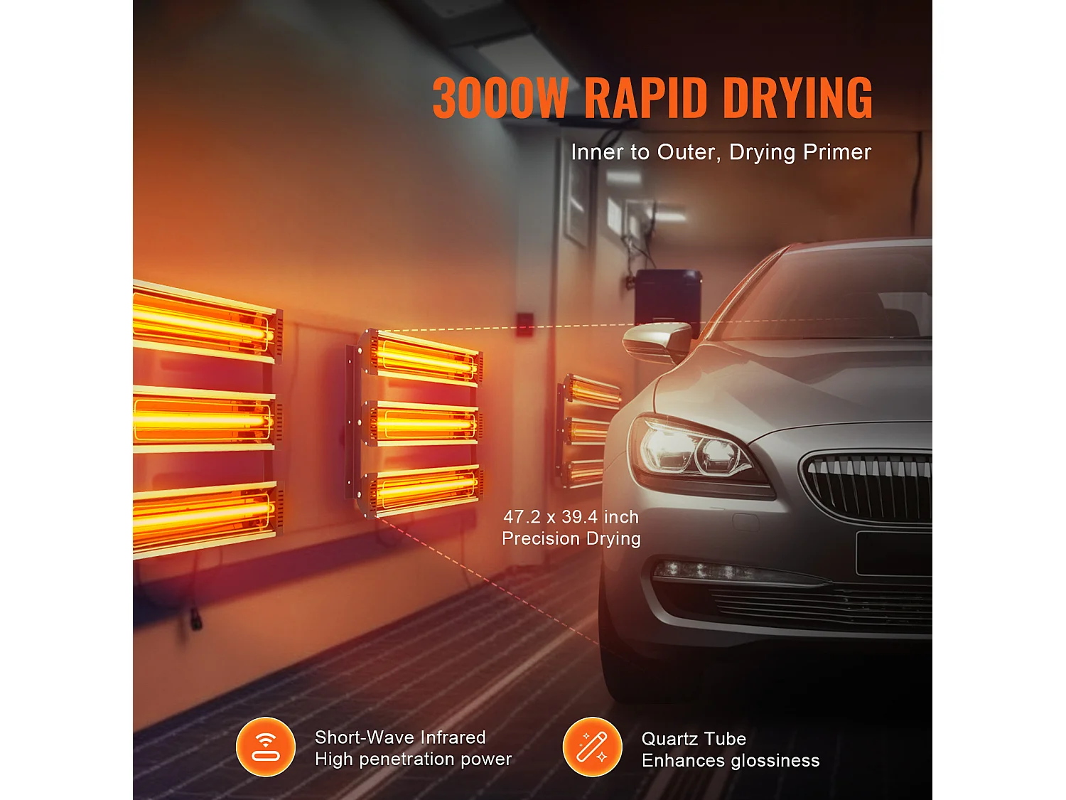 Lampe à Polymérisation SucceBuy 3x Radiateur de Séchage de Peinture Lampe Chauffante Infrarouge 3 kW