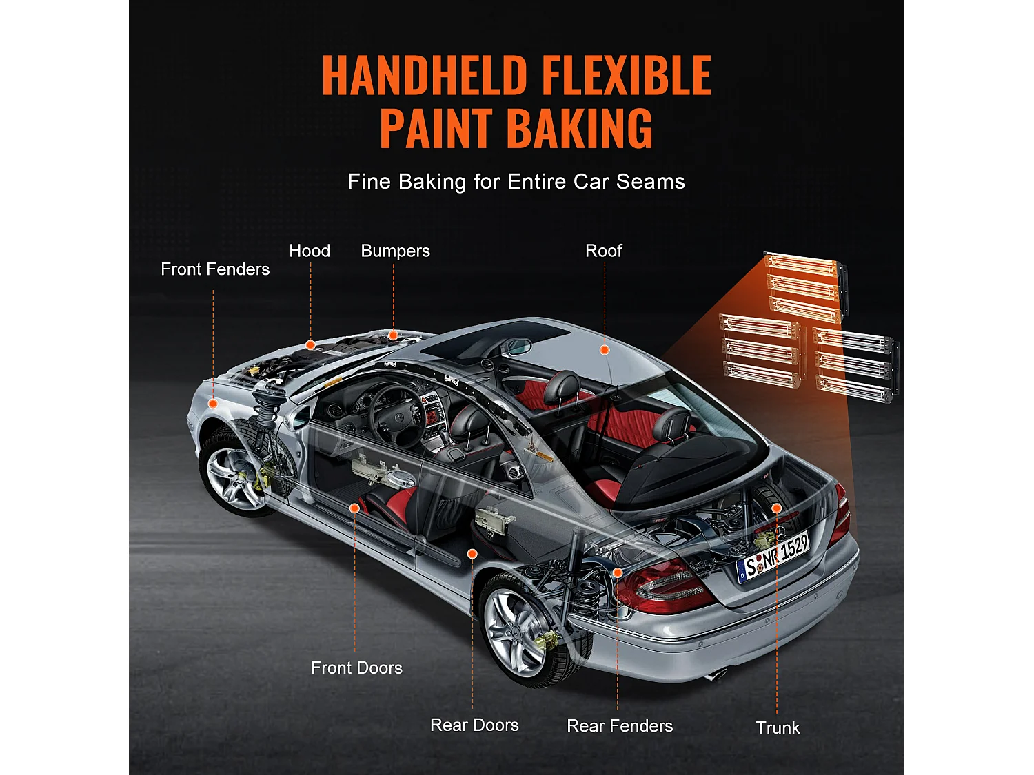 Lampe à Polymérisation SucceBuy 3x Radiateur de Séchage de Peinture Lampe Chauffante Infrarouge 3 kW