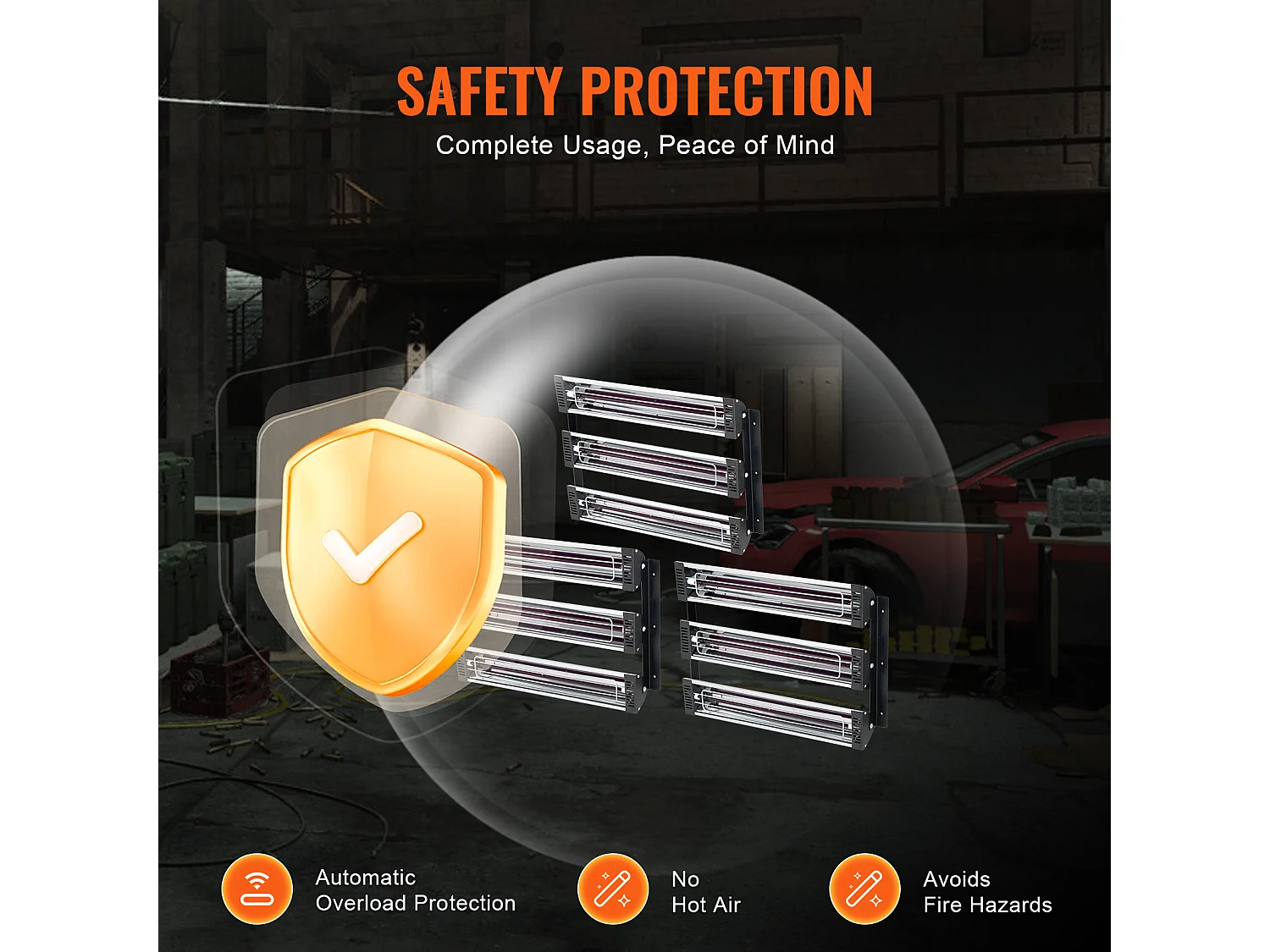 Lampe à Polymérisation SucceBuy 3x Radiateur de Séchage de Peinture Lampe Chauffante Infrarouge 3 kW