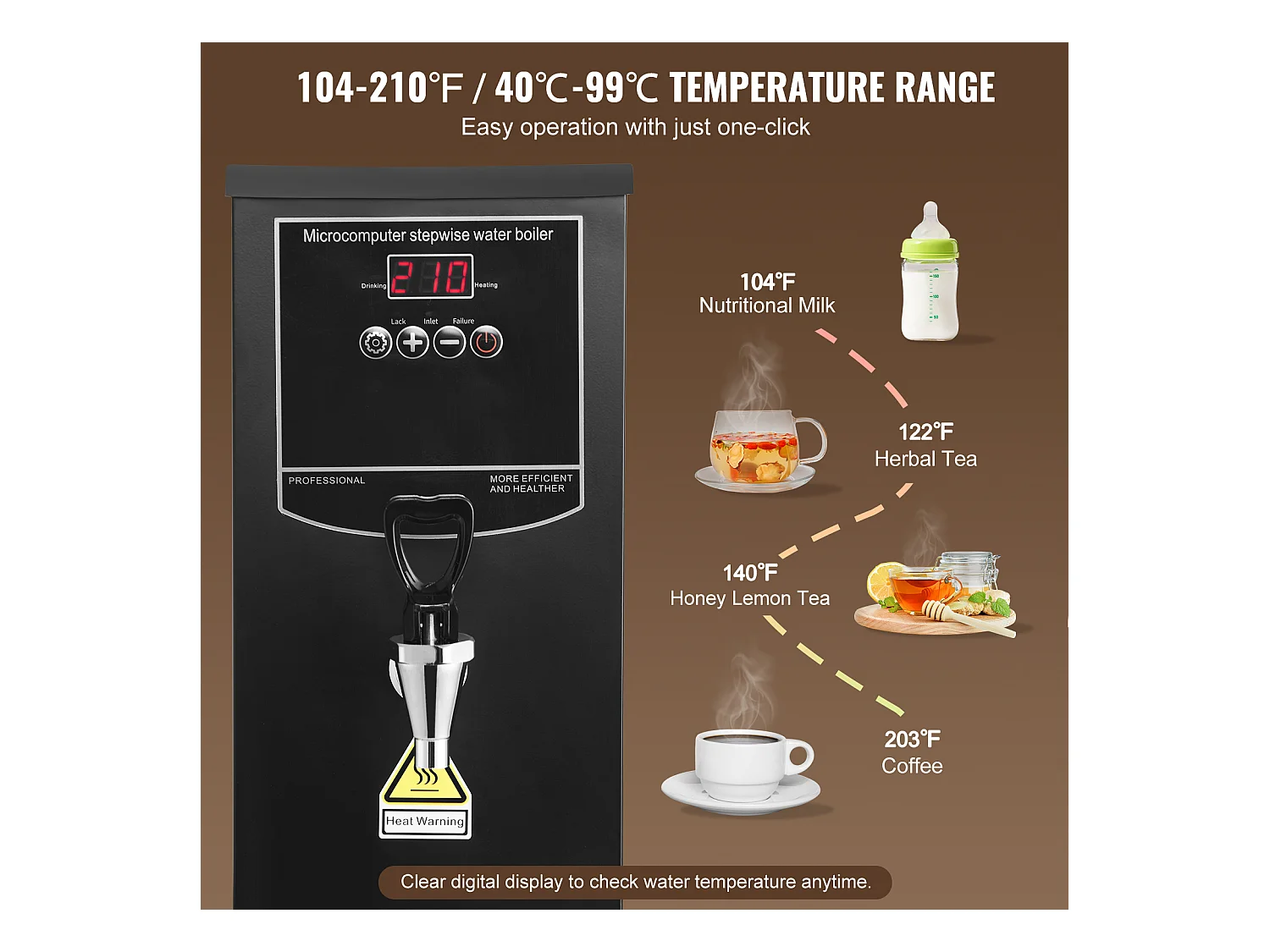 Fontaine à Eau SucceBuy Chauffe-eau commercial SucceBuy, 2500 W, débit 50 L/H, 10 L, pour restaurants et bureaux, 187 x 247 x 496 mm, 4,7 kg