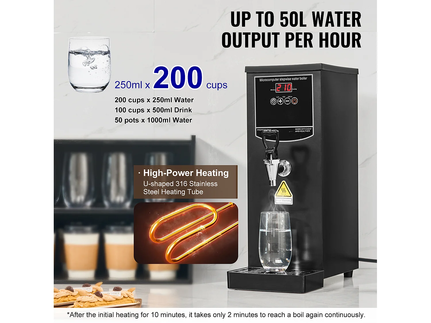 Fontaine à Eau SucceBuy Chauffe-eau commercial SucceBuy, 2500 W, débit 50 L/H, 10 L, pour restaurants et bureaux, 187 x 247 x 496 mm, 4,7 kg