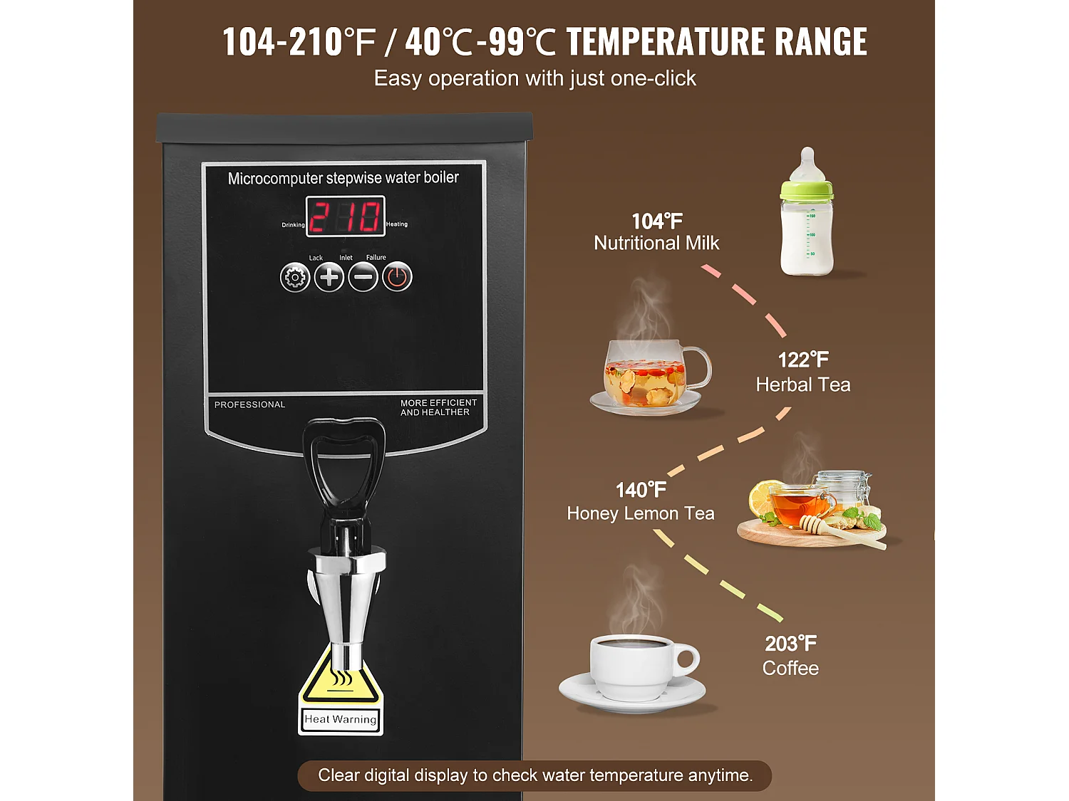 Fontaine à Eau SucceBuy Chauffe-eau commercial SucceBuy, 2500 W, débit 50 L/H, 10 L, pour restaurants et bureaux, 187 x 247 x 496 mm, 4,7 kg