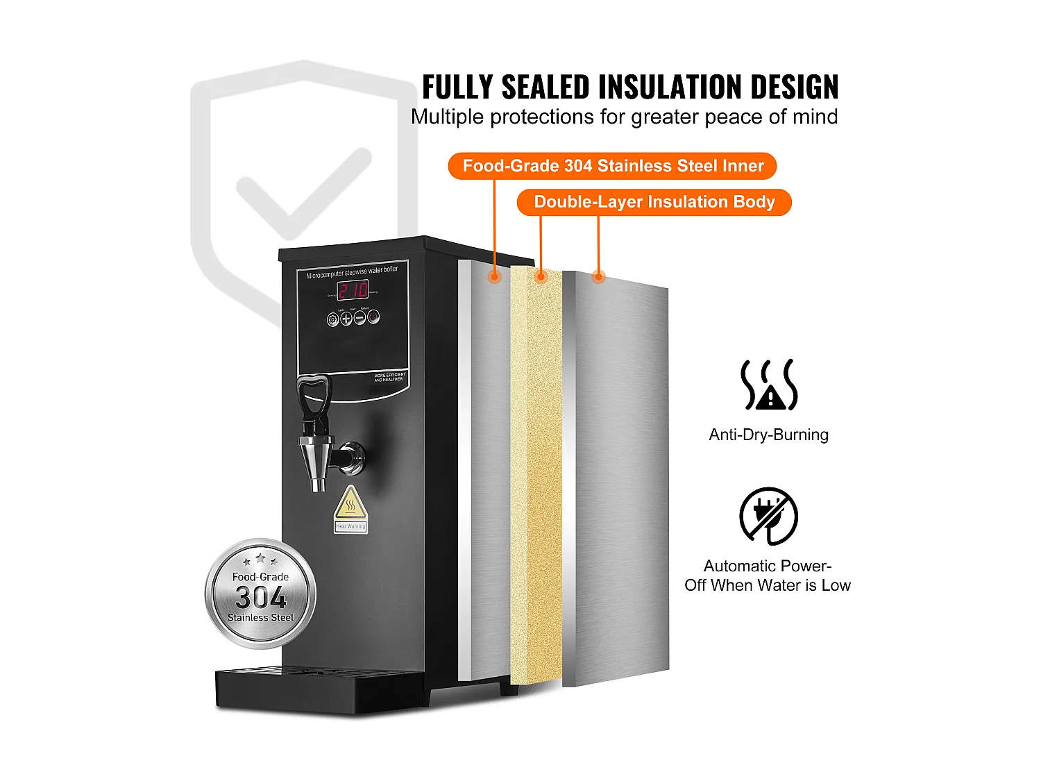 Fontaine à Eau SucceBuy Chauffe-eau commercial SucceBuy, 2500 W, débit 50 L/H, 10 L, pour restaurants et bureaux, 187 x 247 x 496 mm, 4,7 kg