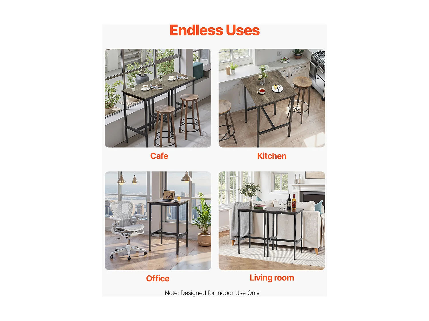 Table de Bar SucceBuy, 61 x 61 x 91,4 cm, Table de Pub Haute avec Cadre en Métal Robuste, Bureau Haut de Bar à Cocktails Étroit et Long, pour Cuisine, Salon