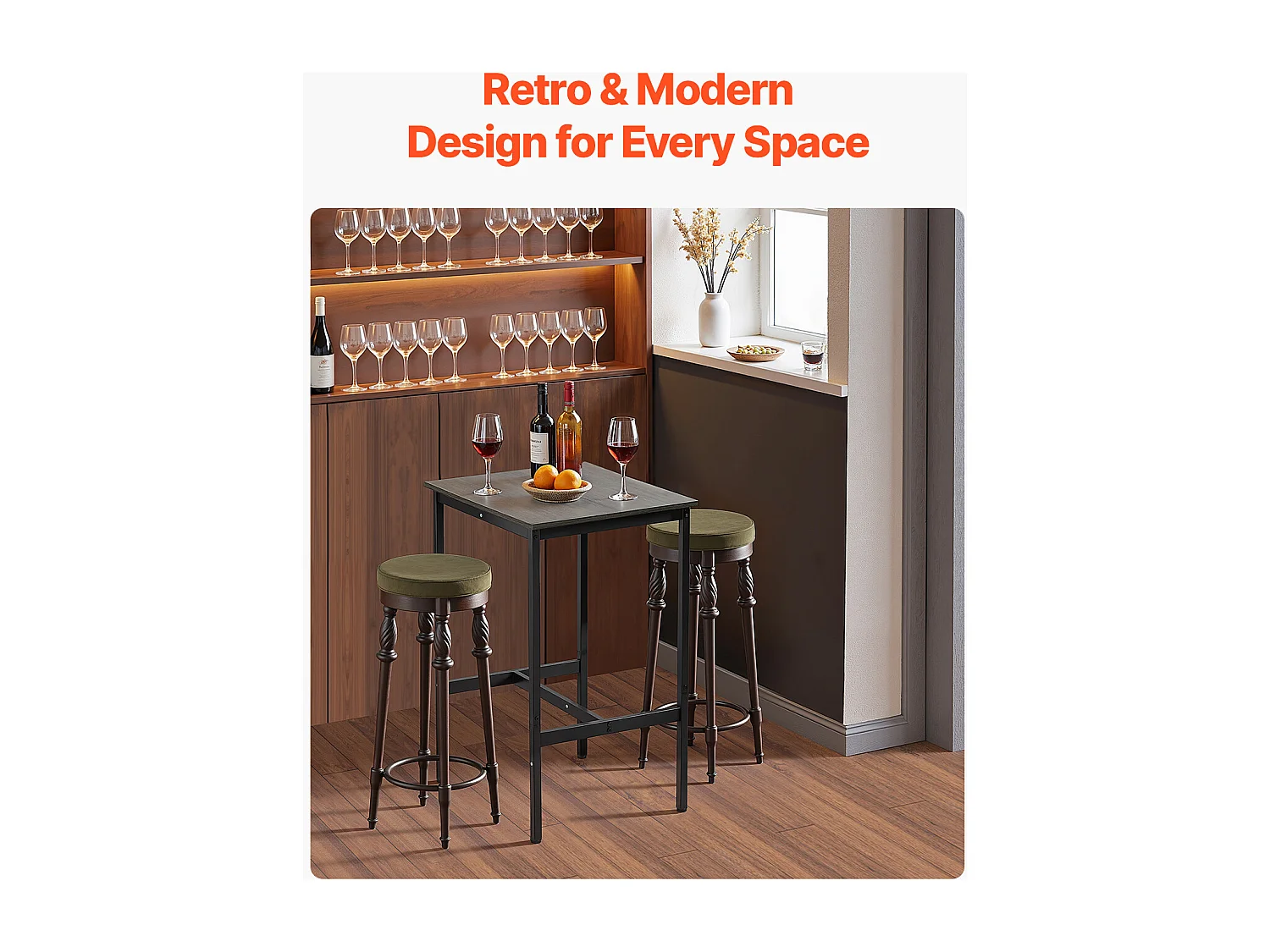 Table de Bar SucceBuy, 61 x 61 x 91,4 cm, Table de Pub Haute avec Cadre en Métal Robuste, Bureau Haut de Bar à Cocktails Étroit et Long, pour Cuisine, Salon