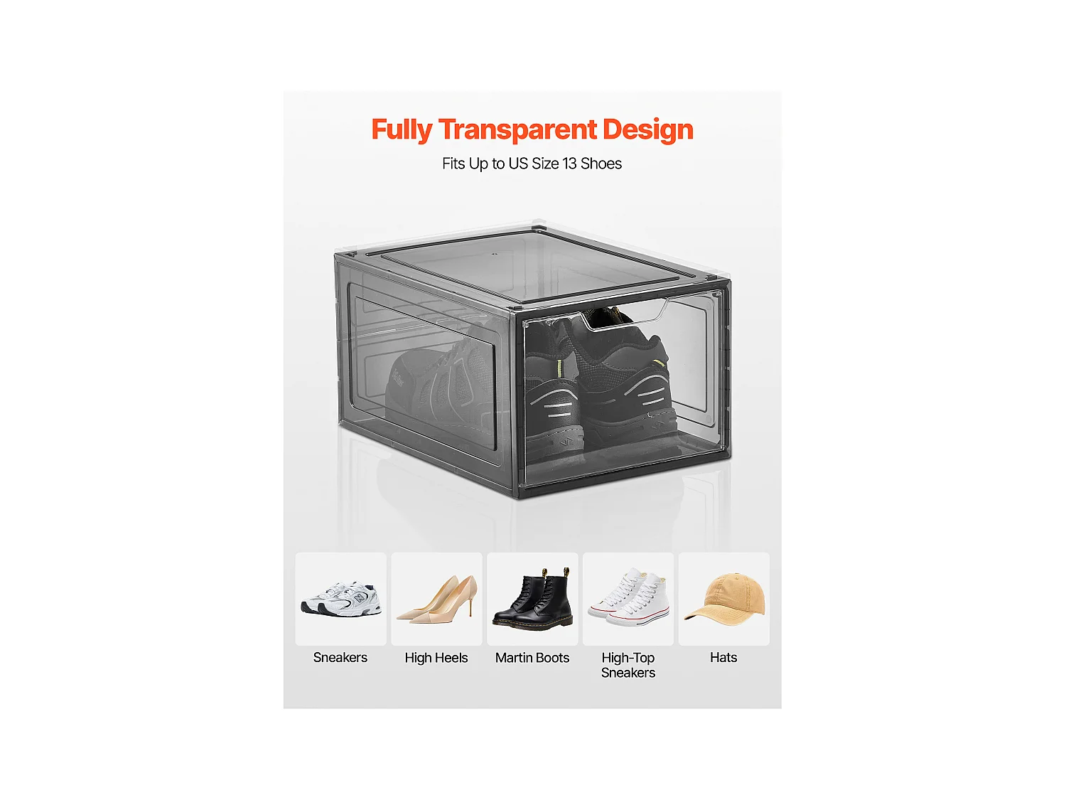 Boîtes à Chaussures Empilables SucceBuy, Lot de 9, Rangement Chaussures jusqu’à la Pointure US 13, en Plastique, pour Ranger Bottes, Noir Transparent