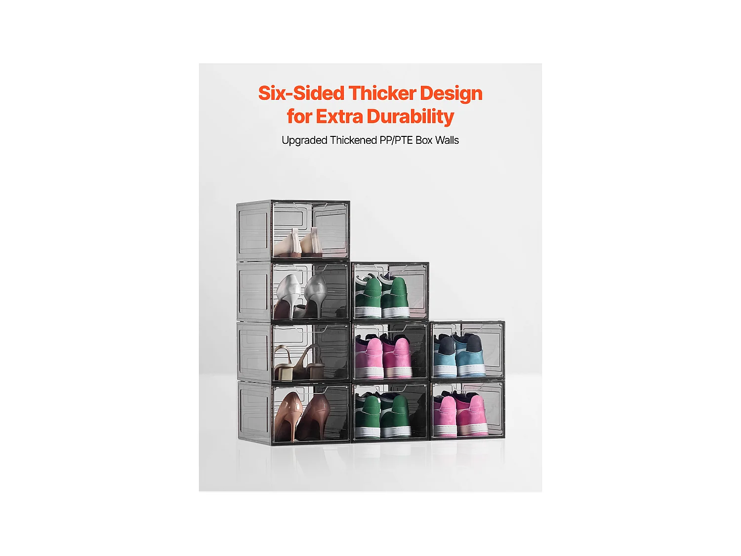 Boîtes à Chaussures Empilables SucceBuy, Lot de 9, Rangement Chaussures jusqu’à la Pointure US 13, en Plastique, pour Ranger Bottes, Noir Transparent