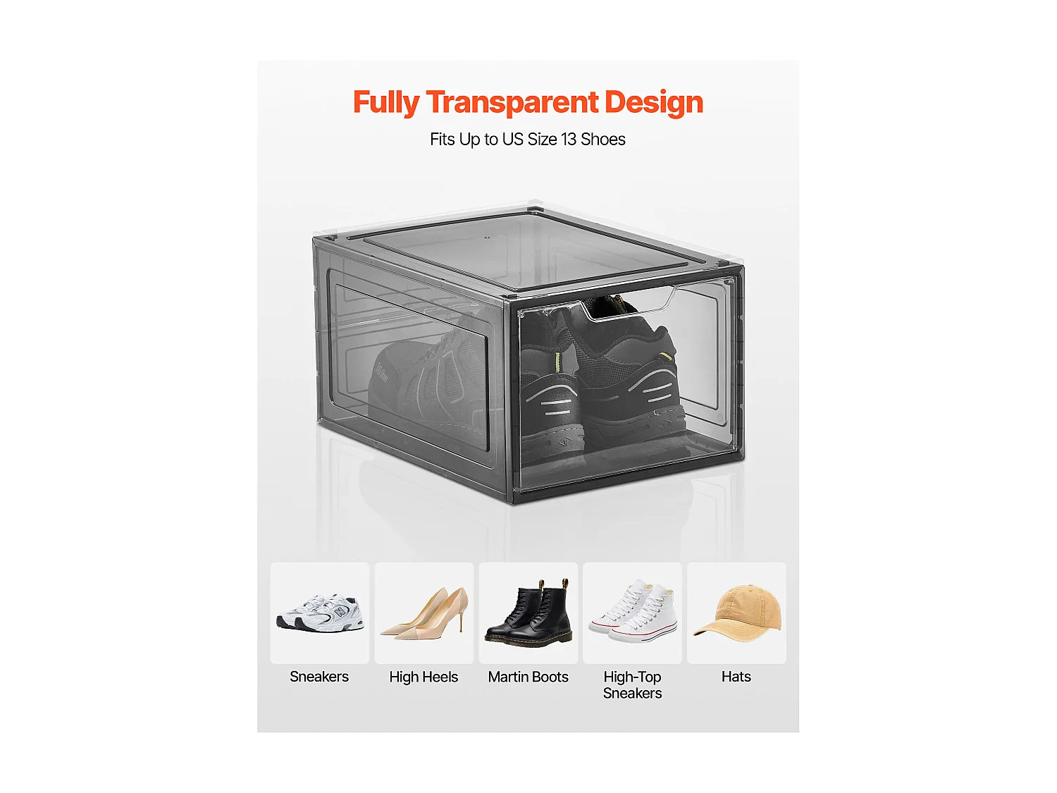 Boîtes à Chaussures Empilables SucceBuy, Lot de 9, Rangement Chaussures jusqu’à la Pointure US 13, en Plastique, pour Ranger Bottes, Noir Transparent