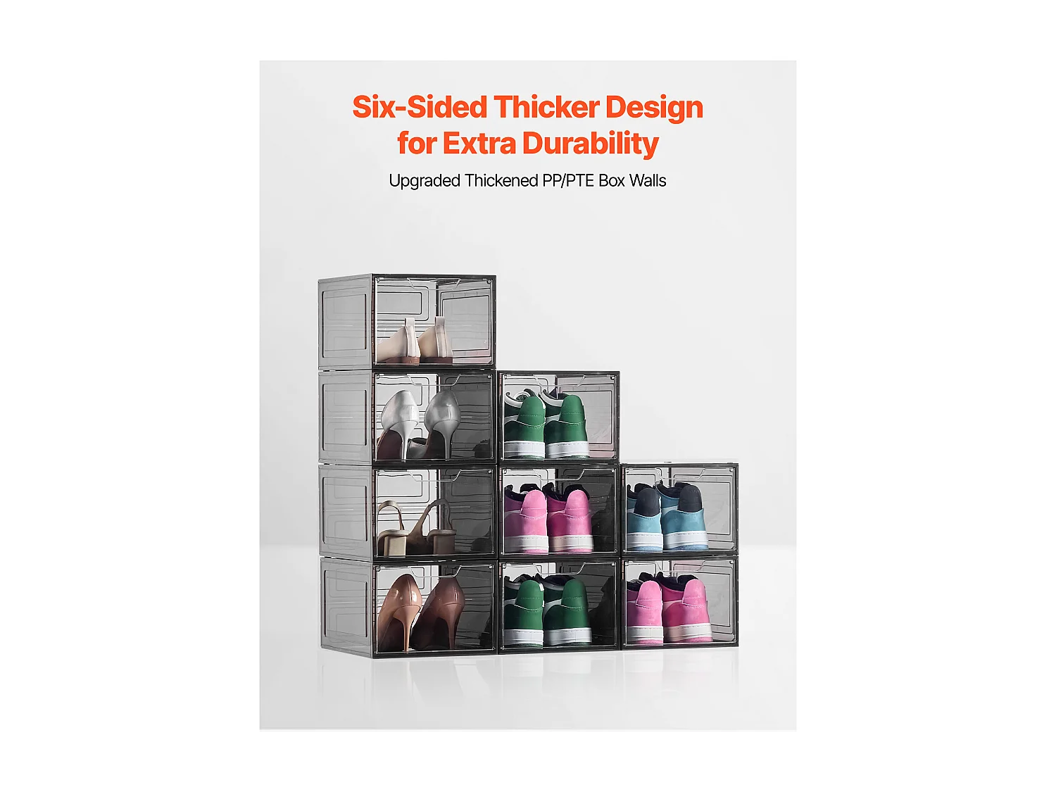 Scatole per Scarpe Impilabili SucceBuy, Set da 9, per Scarpe fino alla Taglia US 13, in Plastica, per Riporre Stivali, Nero Trasparente