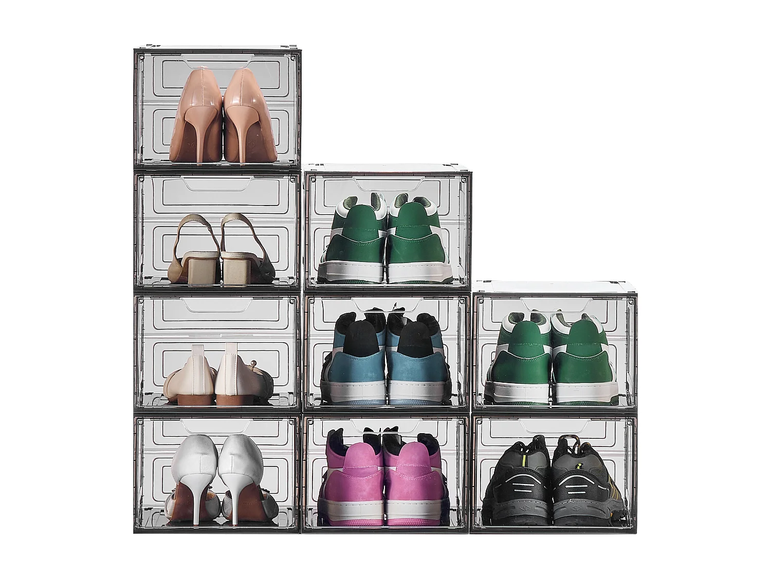 Scatole per Scarpe Impilabili SucceBuy, Set da 9, per Scarpe fino alla Taglia US 13, in Plastica, per Riporre Stivali, Nero Trasparente