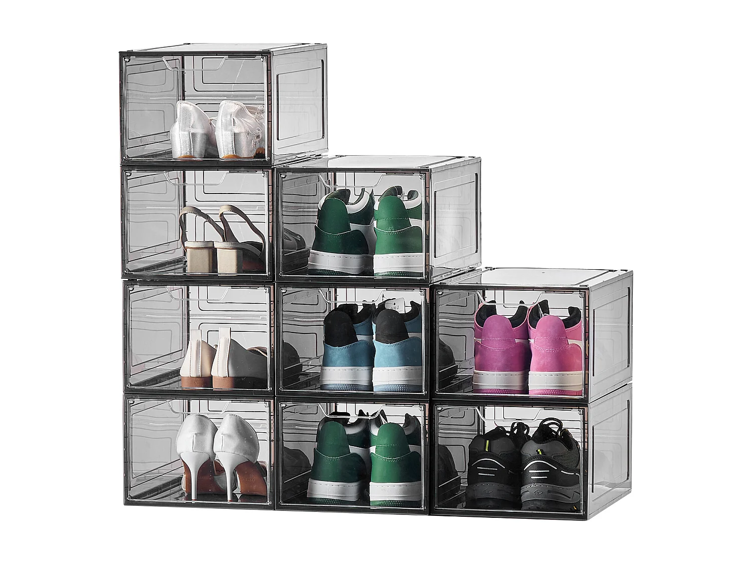 Scatole per Scarpe Impilabili SucceBuy, Set da 9, per Scarpe fino alla Taglia US 13, in Plastica, per Riporre Stivali, Nero Trasparente