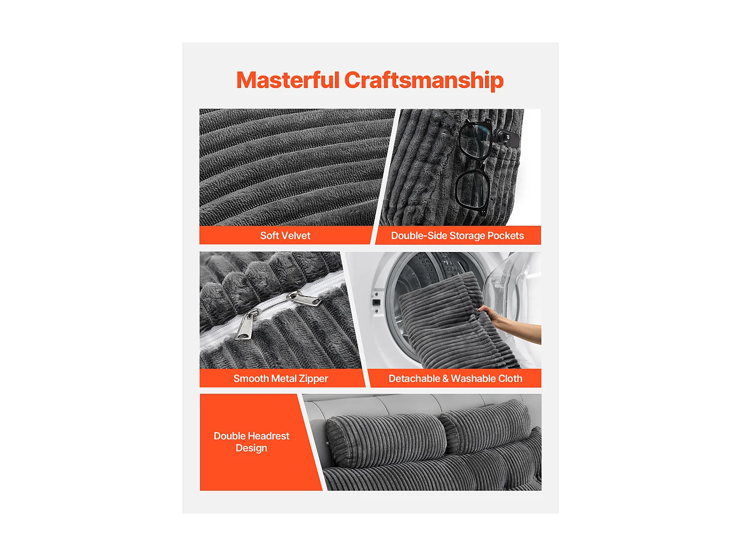 Coussin de Lecture SucceBuy, avec 2 Poches Latérales et 2 Appuis-tête, Oreiller en Flanelle Lavable, Soutien Dorsal pour Lire, se Reposer, Gris