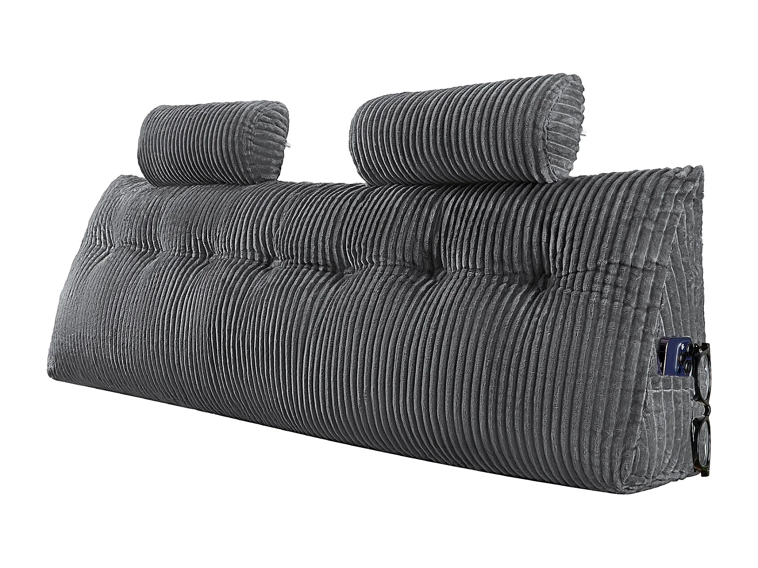 Coussin de Lecture SucceBuy, avec 2 Poches Latérales et 2 Appuis-tête, Oreiller en Flanelle Lavable, Soutien Dorsal pour Lire, se Reposer, Gris