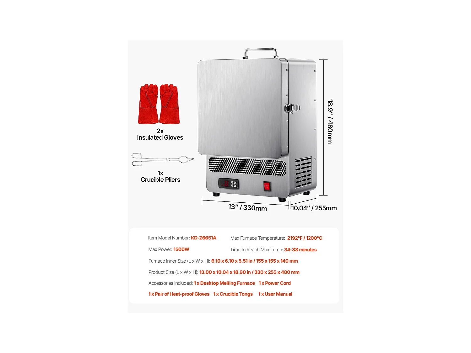 Tisch-Schmelzofen SucceBuy 1500 W, Elektrischer Goldschmelzofen aus Edelstahl, Temperatur 1200 °C, zum Glasieren auf Keramik und Silber