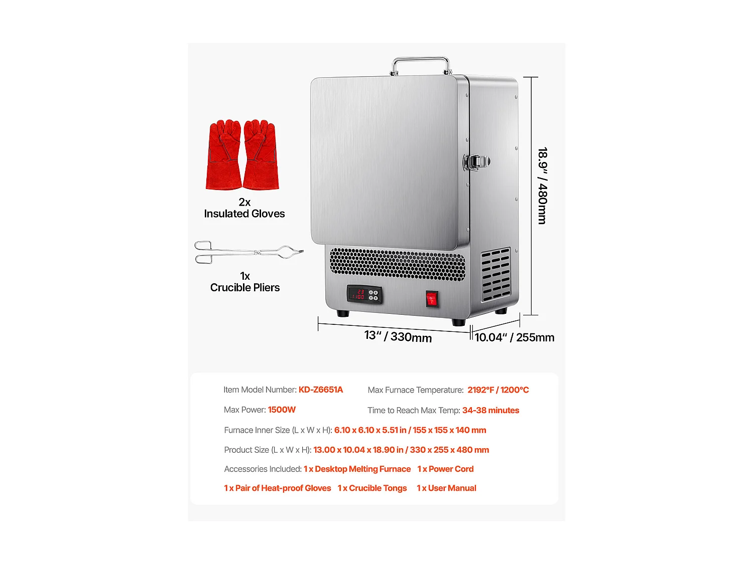 Four de Fusion de Table SucceBuy 1500 W, Four de Fusion d'Or Électrique en Acier Inoxydable, Température 1200 °C, pour Glaçage sur Poterie et Argent