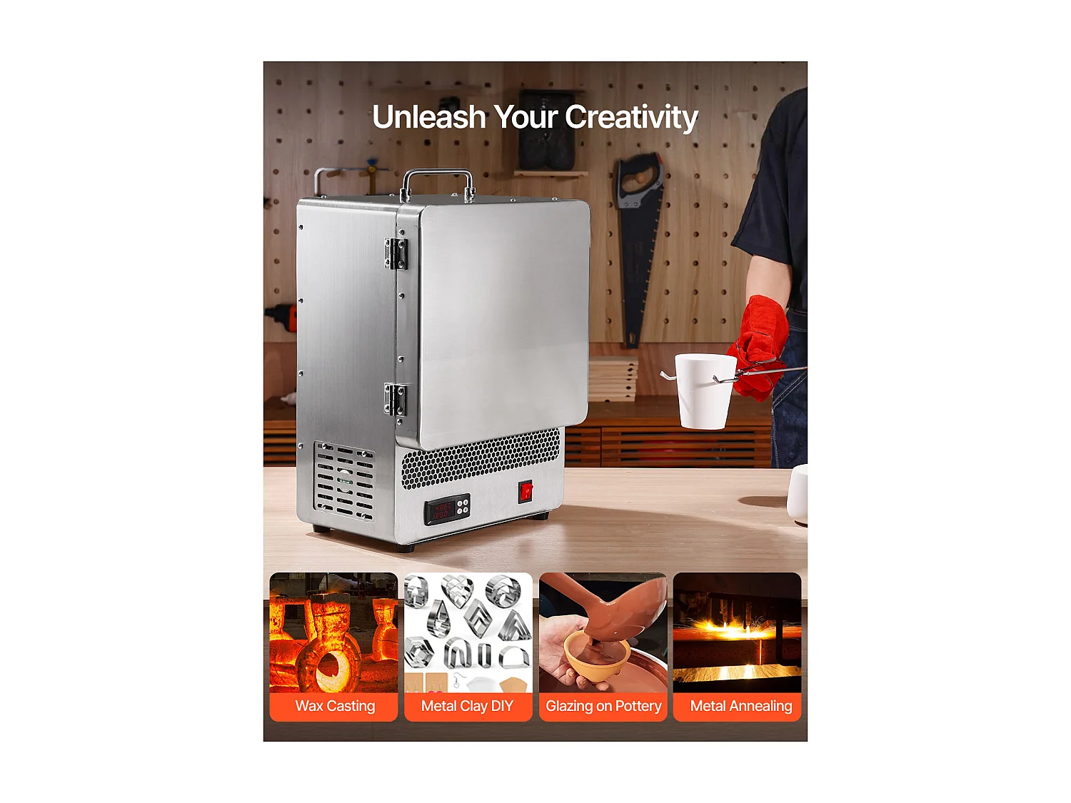 Four de Fusion de Table SucceBuy 1500 W, Four de Fusion d'Or Électrique en Acier Inoxydable, Température 1200 °C, pour Glaçage sur Poterie et Argent