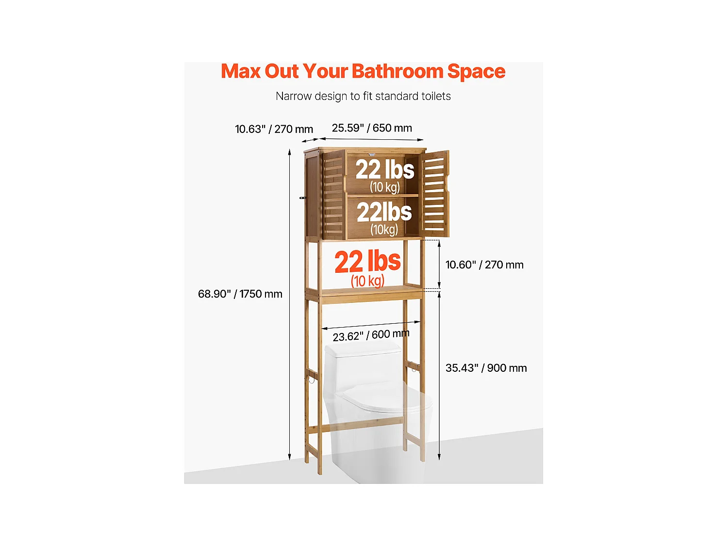 Szafka do Łazienki SucceBuy, Szafka nad Toaletą lub Pralką, Szafka Łazienkowa Oszczędzająca Miejsce, Naturalna