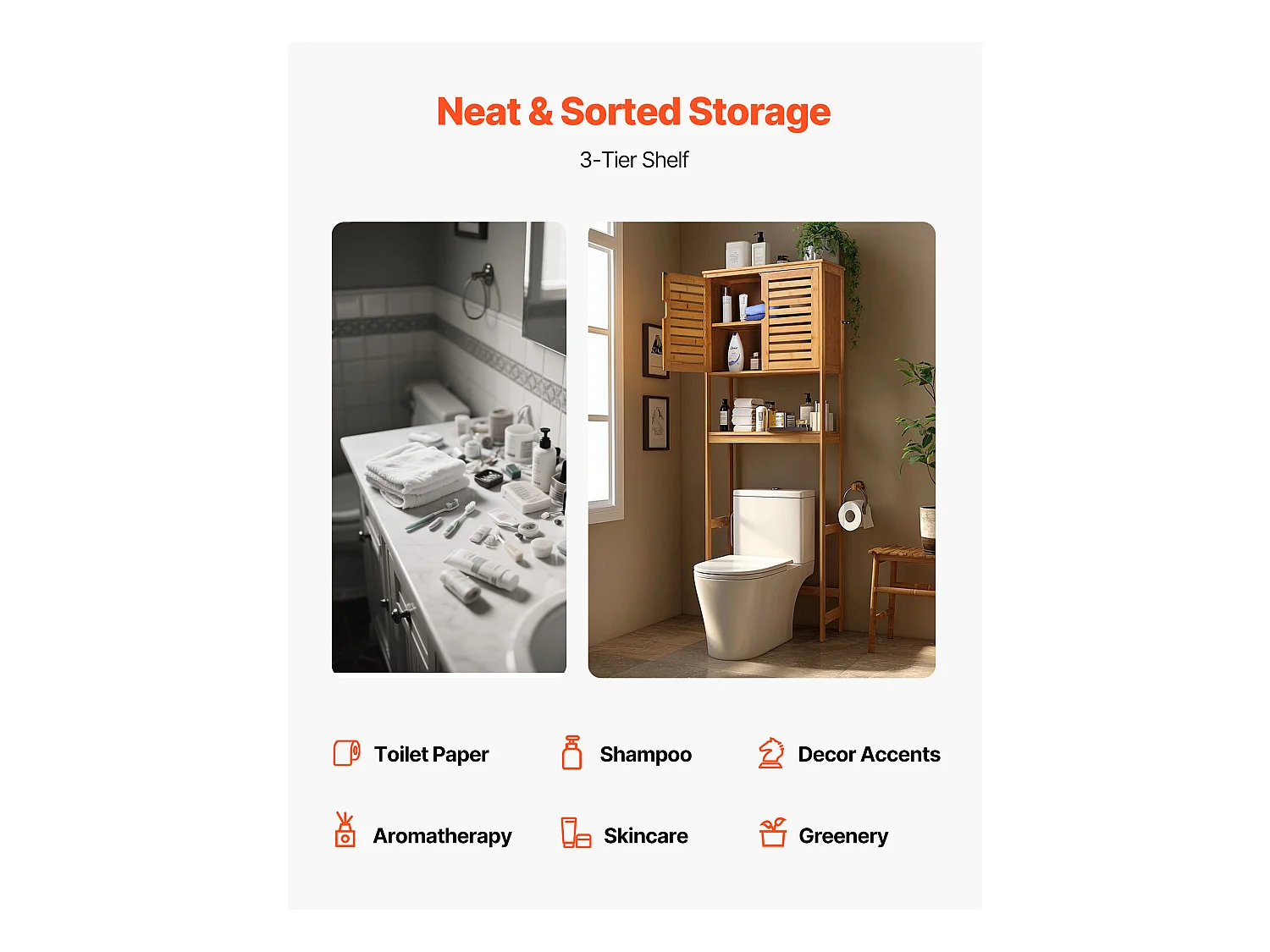 Szafka do Łazienki SucceBuy, Szafka nad Toaletą lub Pralką, Szafka Łazienkowa Oszczędzająca Miejsce, Naturalna