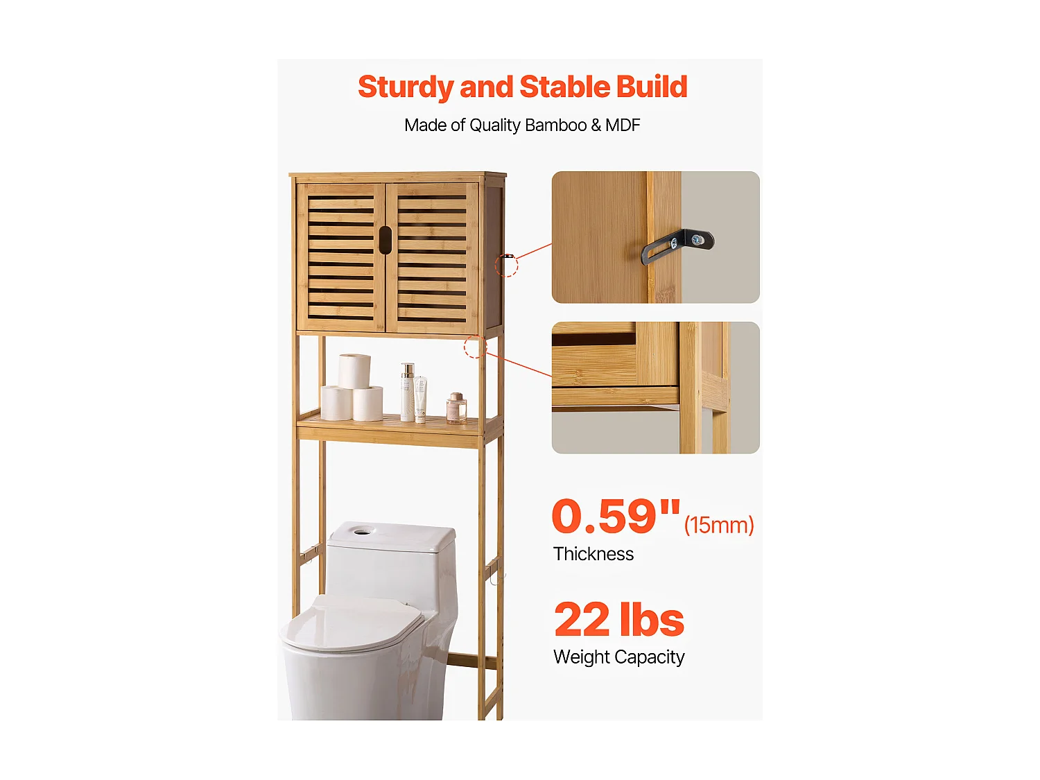 Meuble de Rangement WC SucceBuy, Rangement au Dessus des Toilettes ou Machine à Laver, Armoire de Salle de Bain Gain de Place, Naturel