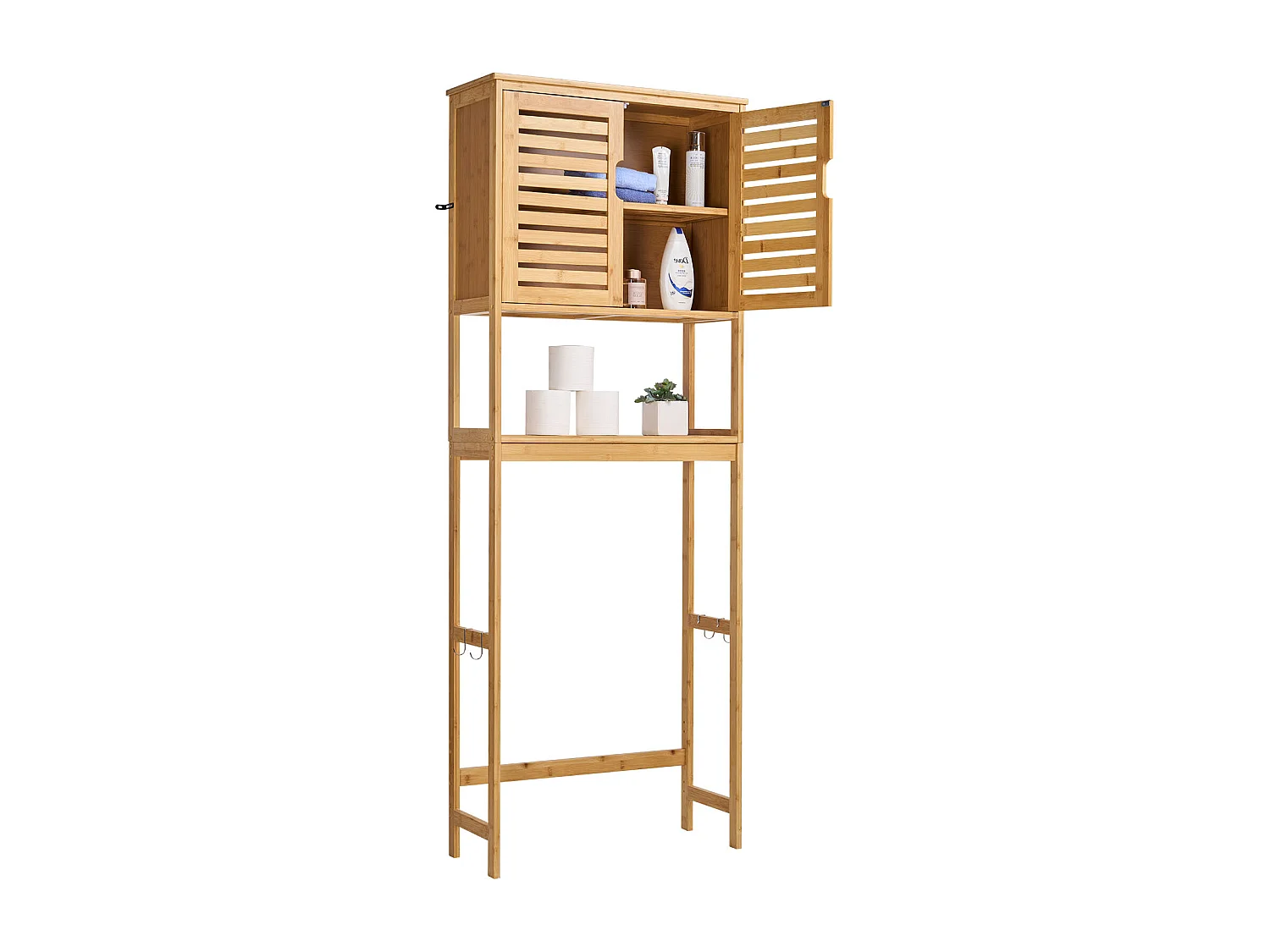 Meuble de Rangement WC SucceBuy, Rangement au Dessus des Toilettes ou Machine à Laver, Armoire de Salle de Bain Gain de Place, Naturel