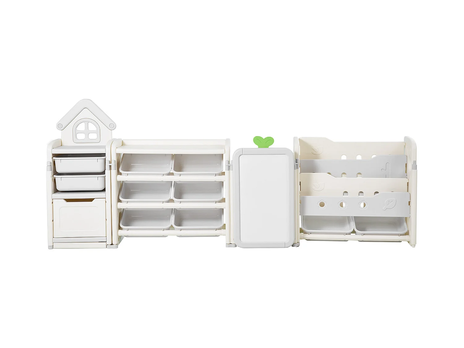 Meuble de Rangement Jouets Enfant SucceBuy, avec Bibliothèque et Planche à Dessin, à 4 Niveaux avec 10 Bacs en Plastique Amovibles, pour Crèche