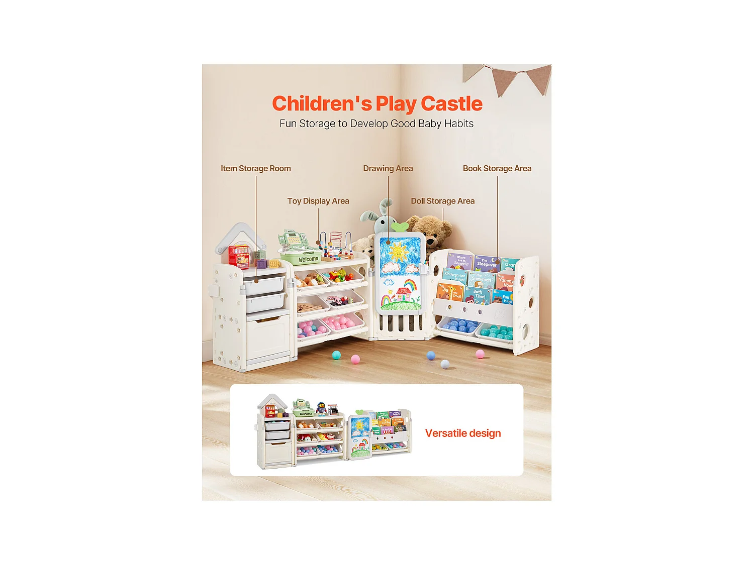 Meuble de Rangement Jouets Enfant SucceBuy, avec Bibliothèque et Planche à Dessin, à 4 Niveaux avec 10 Bacs en Plastique Amovibles, pour Crèche