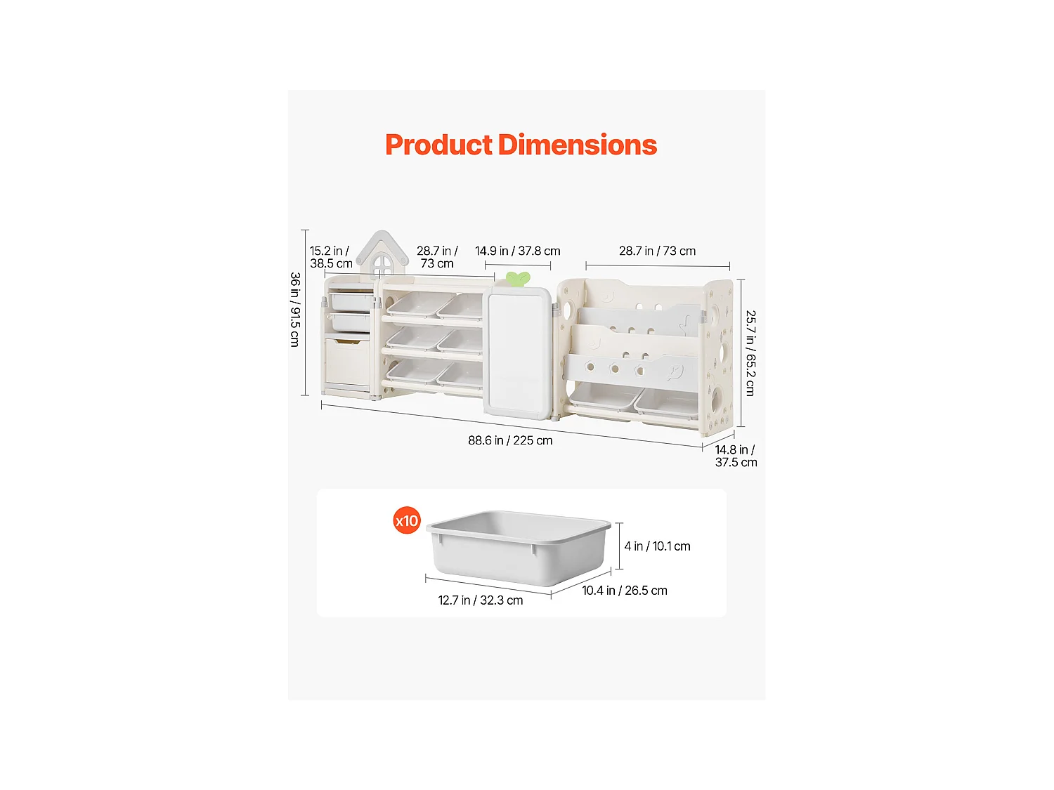 Meuble de Rangement Jouets Enfant SucceBuy, avec Bibliothèque et Planche à Dessin, à 4 Niveaux avec 10 Bacs en Plastique Amovibles, pour Crèche