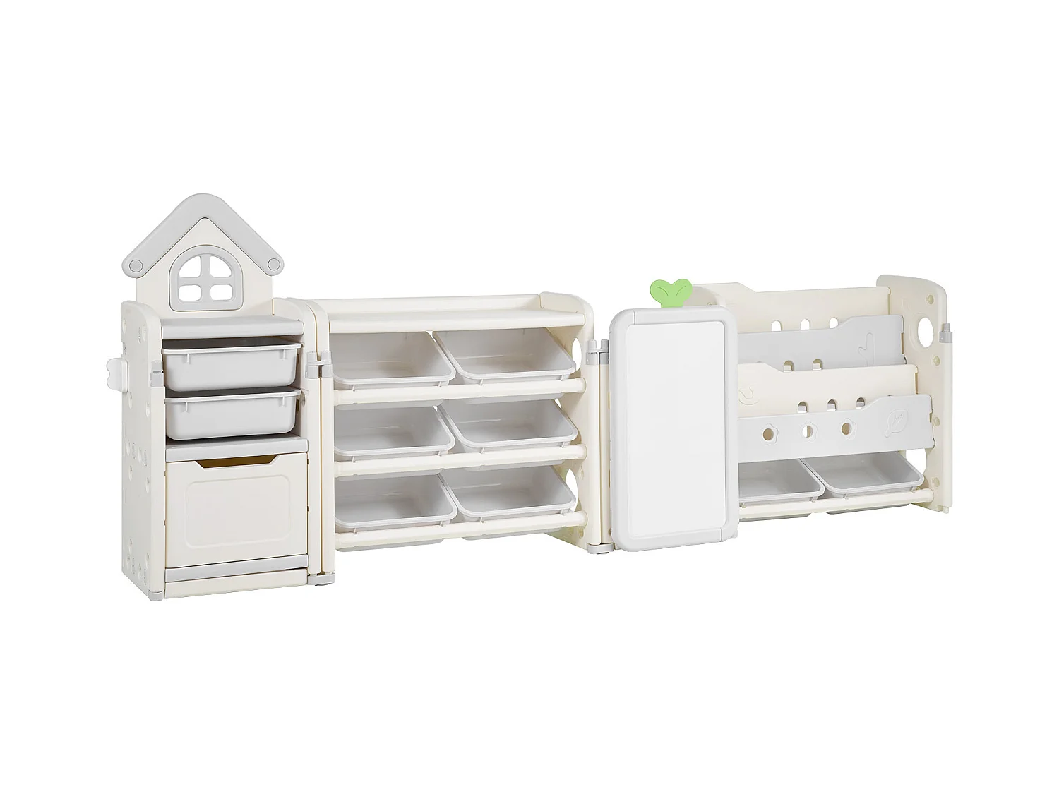 Meuble de Rangement Jouets Enfant SucceBuy, avec Bibliothèque et Planche à Dessin, à 4 Niveaux avec 10 Bacs en Plastique Amovibles, pour Crèche