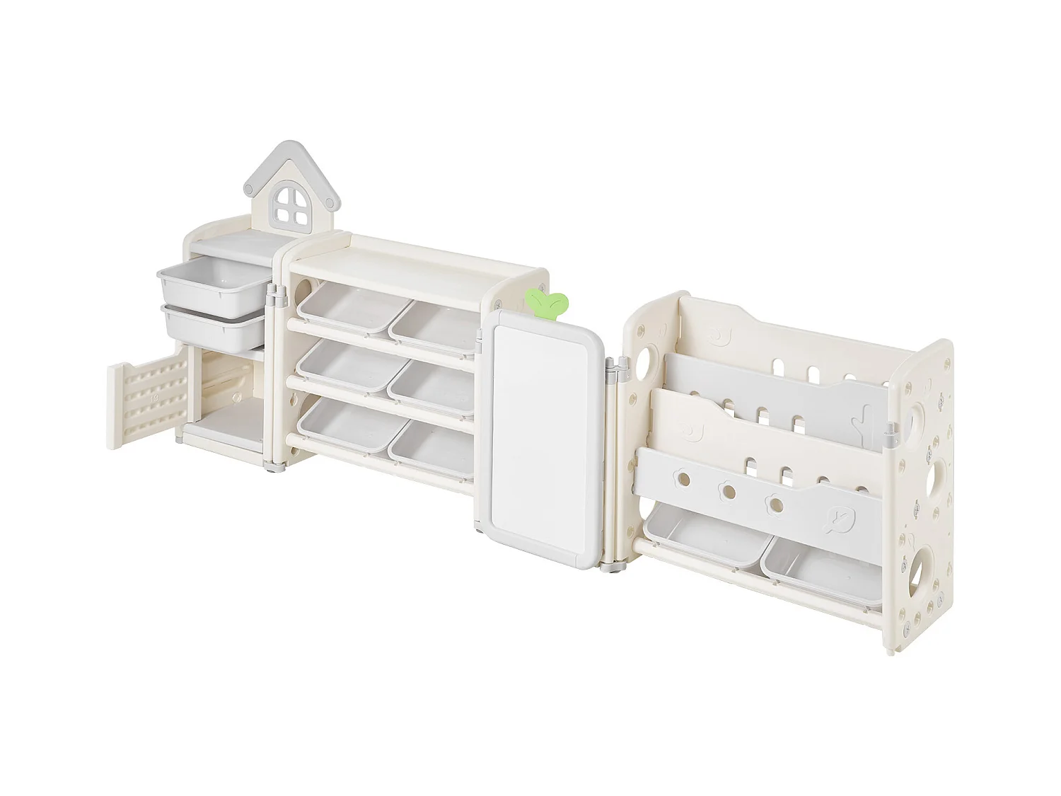 Meuble de Rangement Jouets Enfant SucceBuy, avec Bibliothèque et Planche à Dessin, à 4 Niveaux avec 10 Bacs en Plastique Amovibles, pour Crèche