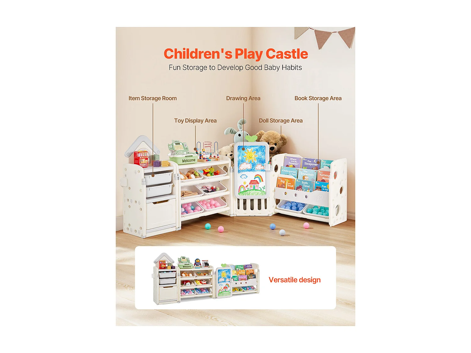 Móvel para Arrumação de Brinquedos Infantis SucceBuy, com Estante e Prancheta, com 4 Níveis e 10 Caixas de Plástico Removíveis, para Creches