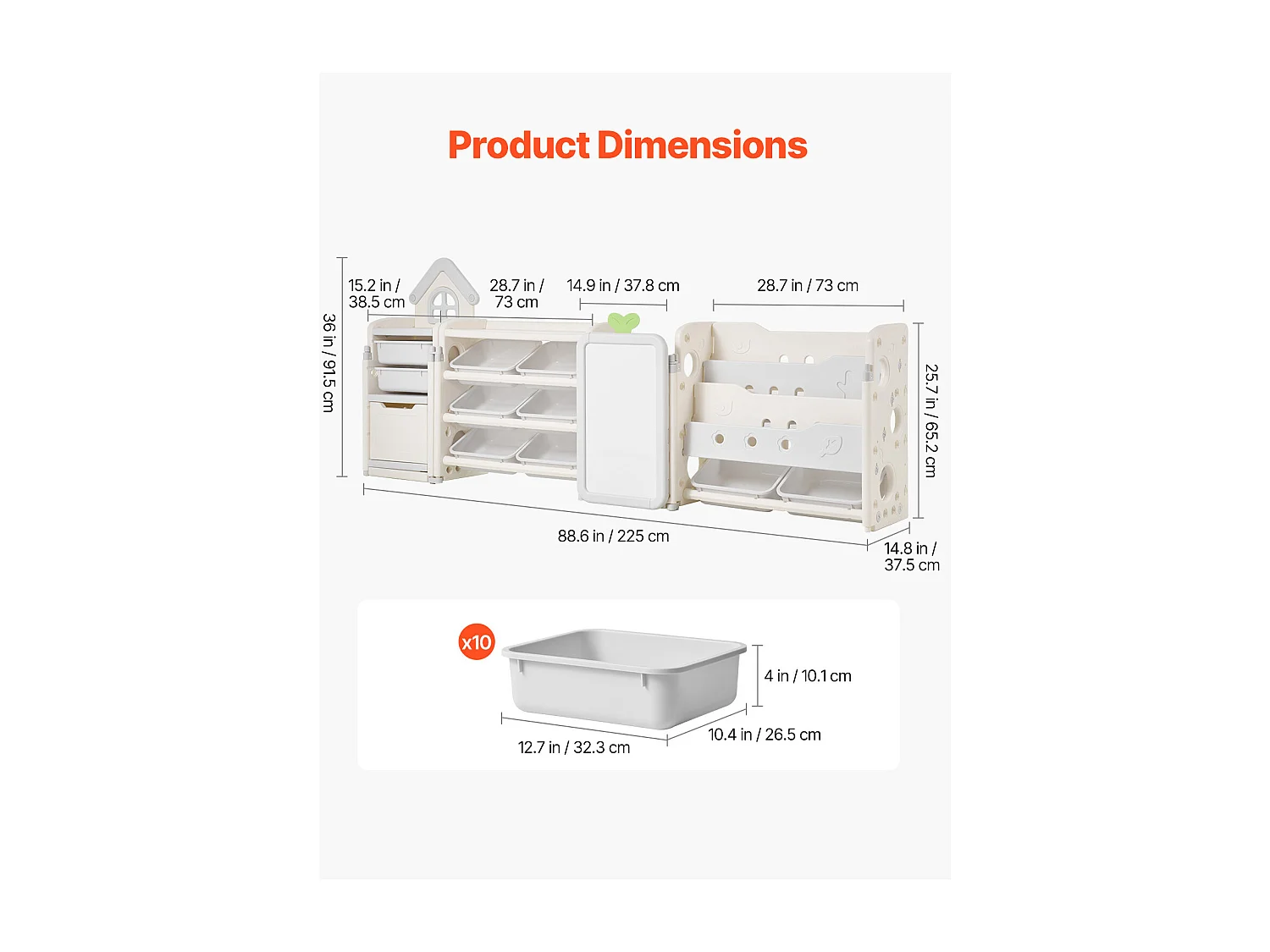 Móvel para Arrumação de Brinquedos Infantis SucceBuy, com Estante e Prancheta, com 4 Níveis e 10 Caixas de Plástico Removíveis, para Creches