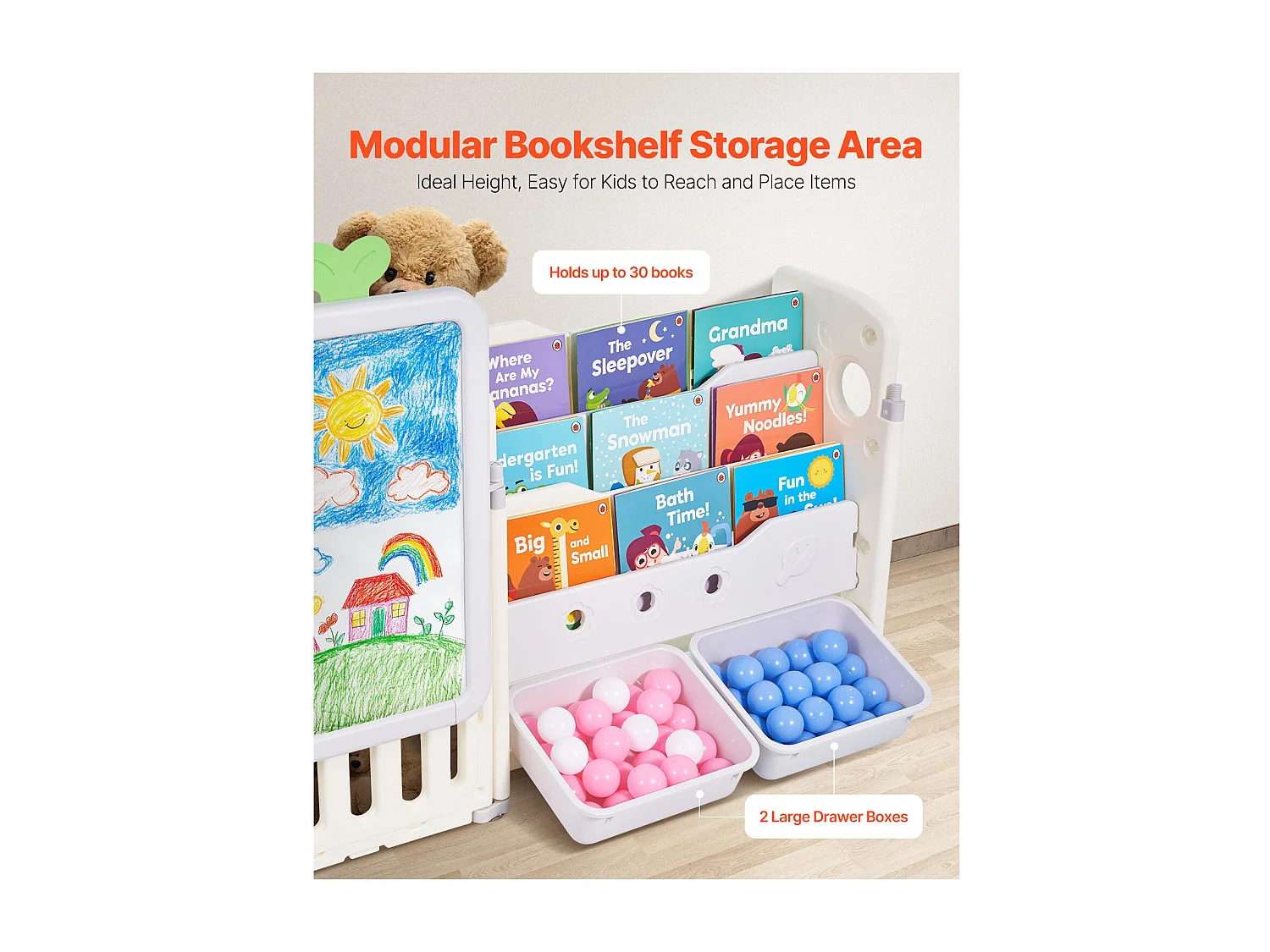 Móvel para Arrumação de Brinquedos Infantis SucceBuy, com Estante e Prancheta, com 4 Níveis e 10 Caixas de Plástico Removíveis, para Creches