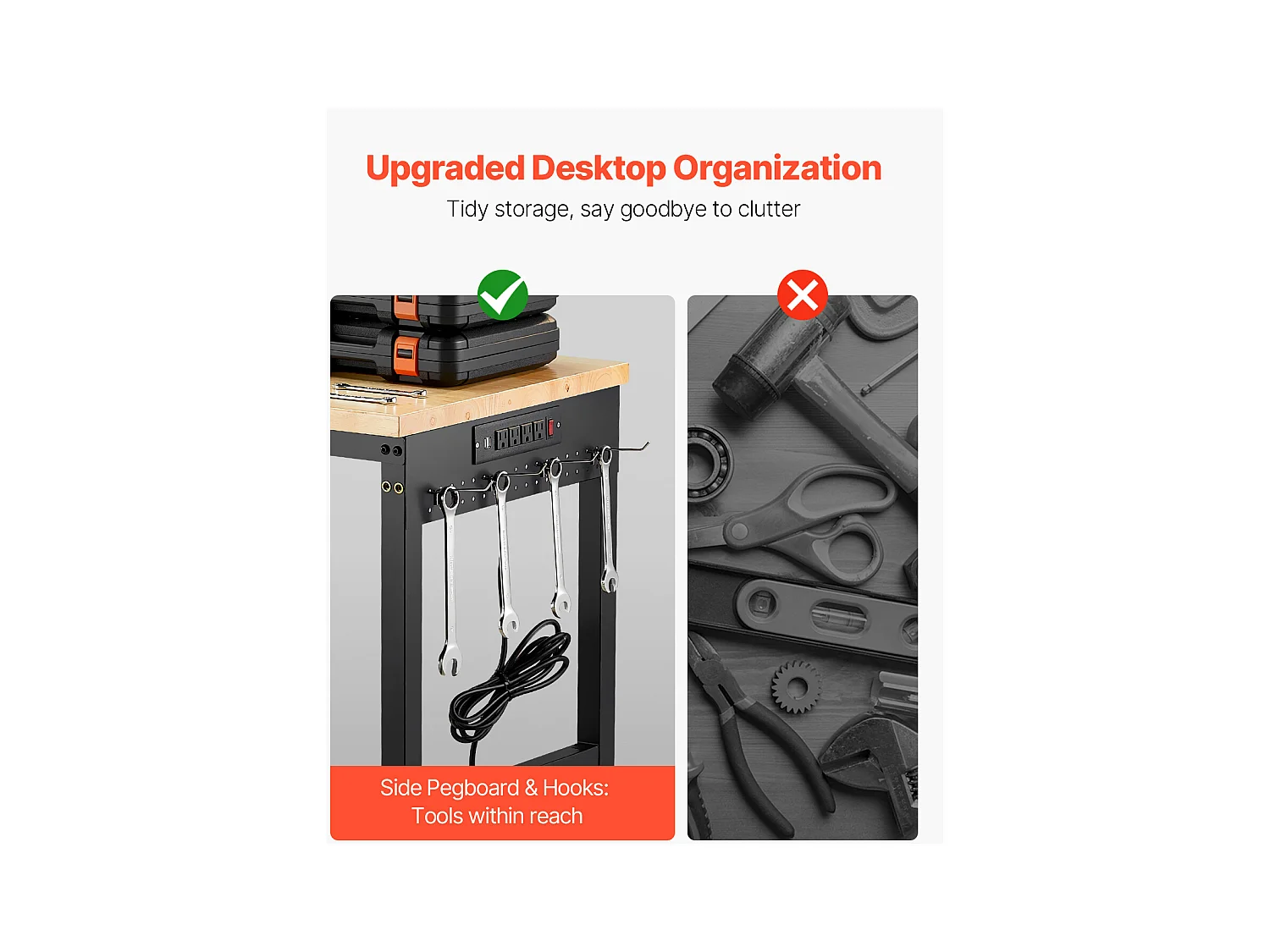 Établi Atelier Garage SucceBuy, 152,4 cm, Table de Travail sur Roulettes à Hauteur Réglable, Capacité de Charge 907,2 kg, en Chêne pour Bureau, Maison