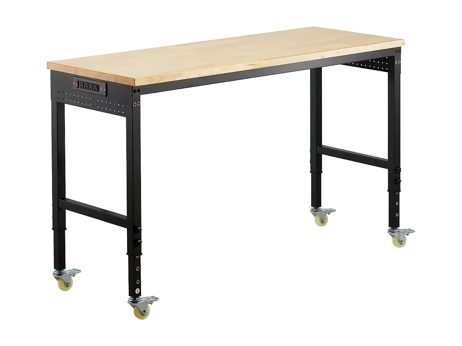 Établi Atelier Garage SucceBuy, 152,4 cm, Table de Travail sur Roulettes à Hauteur Réglable, Capacité de Charge 907,2 kg, en Chêne pour Bureau, Maison