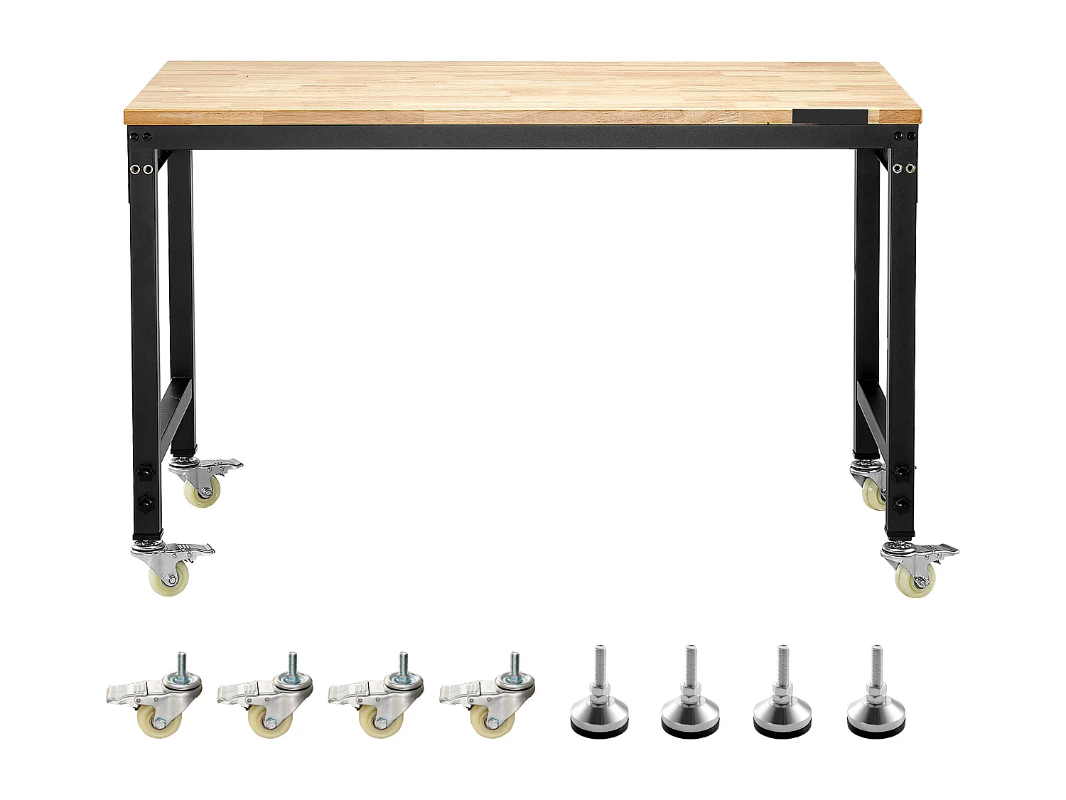 Werkbank voor Garage SucceBuy, 122 cm, Werktafel op Wieltjes met Verstelbare Hoogte, Draagvermogen 907,2 kg, van Eikenhout voor Kantoor, Thuis