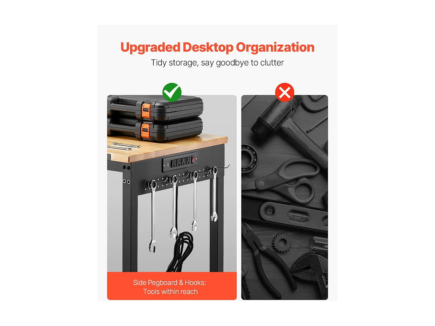 Werkbank voor Garage SucceBuy, 122 cm, Werktafel op Wieltjes met Verstelbare Hoogte, Draagvermogen 907,2 kg, van Eikenhout voor Kantoor, Thuis